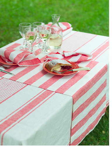 Striped raspberry linen runner