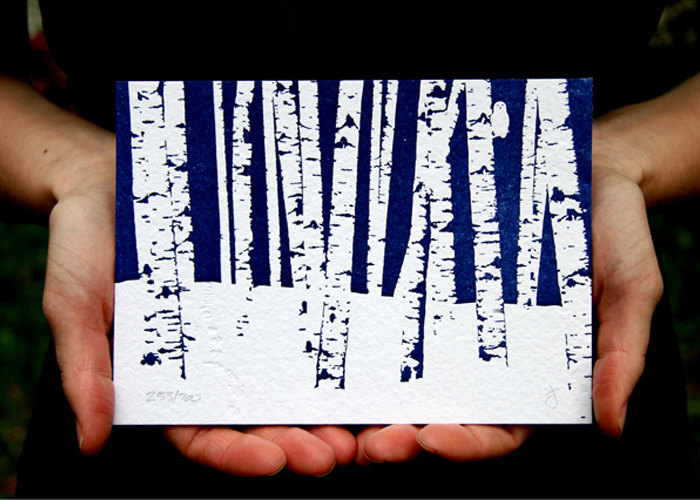 Birch trees letterpress